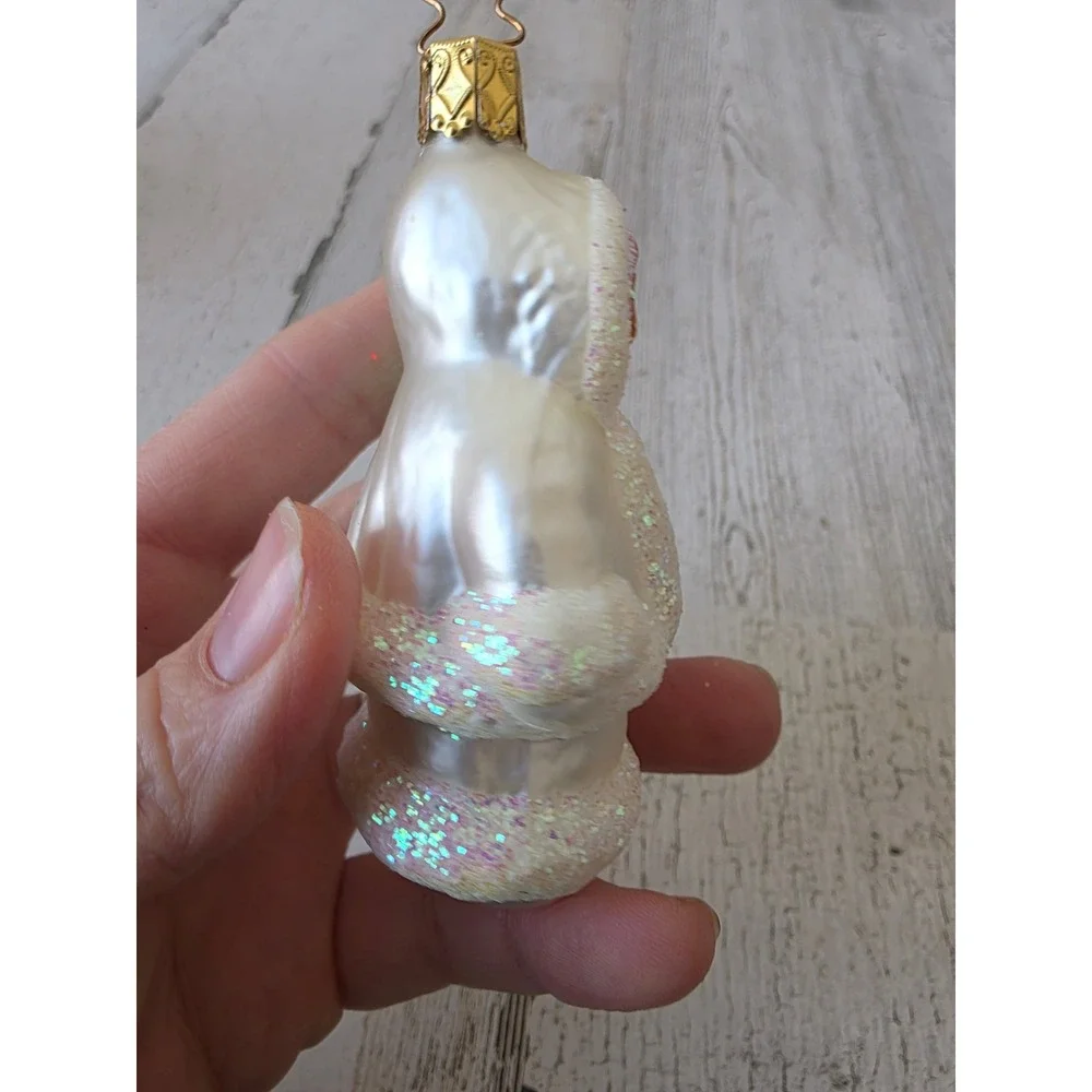 Vintage inge glas Germany‎ snow Eskimo girl glitter ornament Xmas tree white